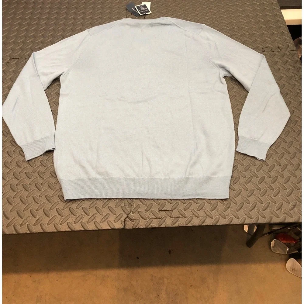 Club Room Sweater Mens Large Blue Merino Wool Blend V-Neck Pullover 100099700MN